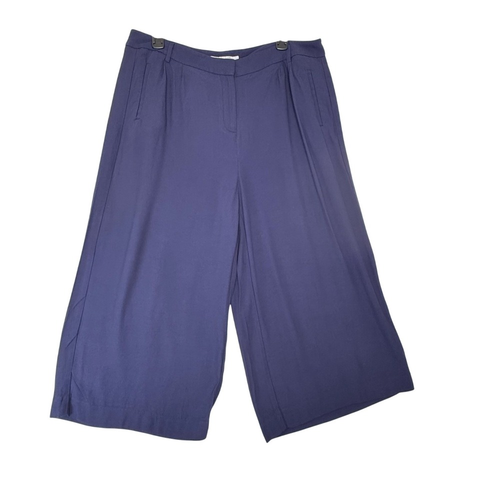 Boden Women's Navy Wide Leg Cropped Pants Size 12 UK16 100% Viscose Workwear